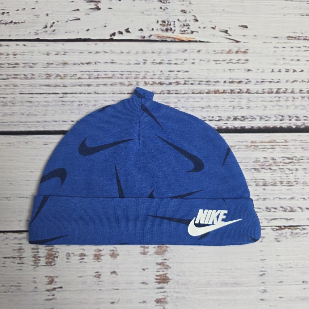 Nike Unisex Cotton Beanie Cap Infant 6 Months Blue White Swoosh Baby Winter Gift